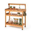 Frogprin Potting Bench Table, Extra-Large Outdoor Garden Potting Bench (HDPS) with 9 Hooks, All-Weather Garden Table Work Station, No Rust, No Fade, No Break (Teak, 35.6''X16.5''X45.5'')