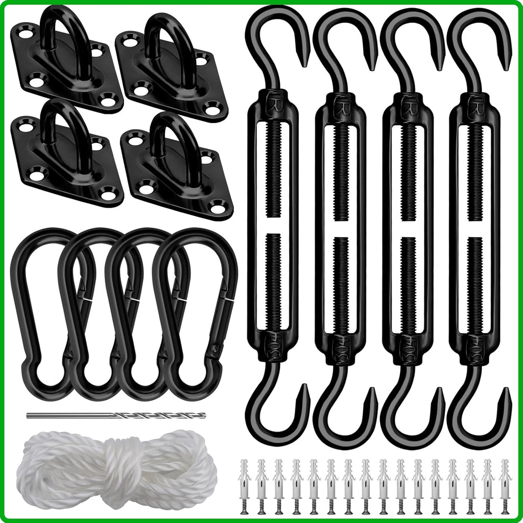 Sun Shade Sail Hardware Kit 6 Inch Heavy Duty 304 Stainless Set for Triangle Rectangle Sun Shade Sail Installation, Awning Attachment Set for Patio, Garden Outdoors Sun Protection Rainshield (46 Pcs)