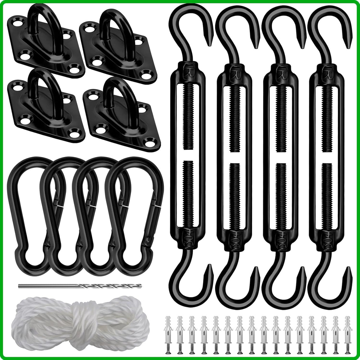 Sun Shade Sail Hardware Kit 6 Inch Heavy Duty 304 Stainless Set for Triangle Rectangle Sun Shade Sail Installation, Awning Attachment Set for Patio, Garden Outdoors Sun Protection Rainshield (46 Pcs)