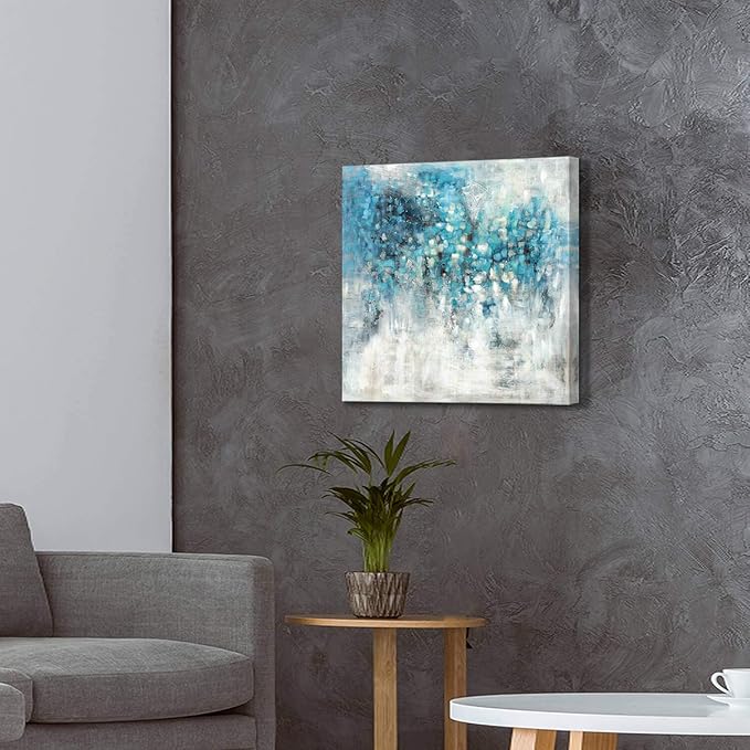 TAR TAR STUDIO Abstract Wall Art Canvas Artwork: Blue Abstract Painting Picture on Canvas for Bedroom (24''W x 24''H, Multiple Sizes)
