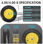 16" 4.80/4.00-8" Flat-Free Solid Wheelbarrow Wheel and Tire, 3"-7"Centered Hub with 5/8"&3/4" Bearings for Wheelbarrows Utility Cart Lawn Dollies