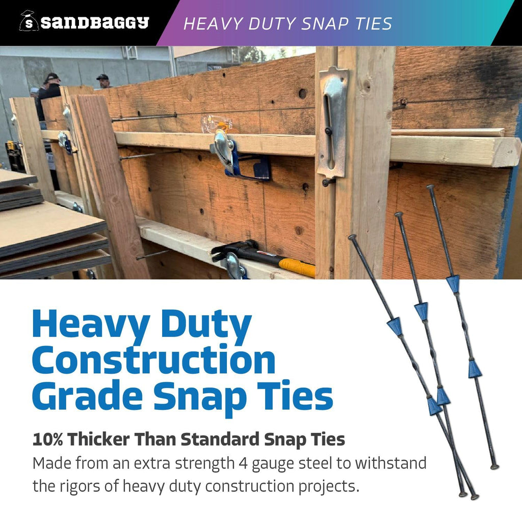 8" x 4 ¾" Heavy Duty Snap Ties for Concrete Forms - 3,350 lbs Safe Working Load (2:1 Safety Factor) - 1" Plastic Cones, Integral Heads - Construction Grade 4 Gauge Steel (Short End, 400, Count)