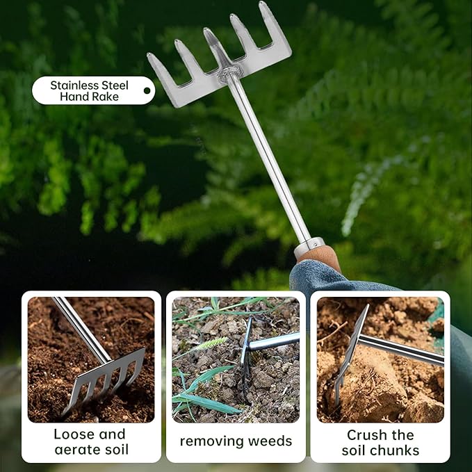 Heavy Duty Garden Tool Set, Stainless Steel Graduated Shovel, Hand Fork, Hand Rake, Transplant Shovel with Scale, 4Pcs Heavy Duty Hand Tools Set for Garden Planting (Garden Hand Tool Set)