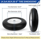 14.5'' Wheelbarrow Tires, 4.80/4.00-8 Solid Flat Free Tire Wheel with 3/4" & 5/8" Bearing, 3"-7'' Hub, Universal Replacement Solid Tire for Hand Truck/Utility Cart Fits 3.50/2.50-8, 4.00-6