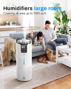Humidifier Large Room, 4.2 Gal/16L Large Humidifier for 1500 sq.ft, 360° Nozzles Cool Mist Ultrasonic, Top Fill Tower Humidifiers for Bedroom Office Plant wholehouse with Extension Tube, Night Light