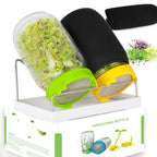 Kitmiido Seed Sprouting Kit, 2 Large Wide Mouth Mason Jars with Sprout Lids, Blackout Sleeves, Drain Tray, Stainless Steel Stand, Sprouts Growing Kit for Bean, Broccoli, Alfalfa (Yellow+Green)