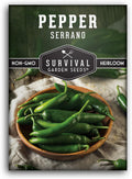 Mexican Serrano Pepper Seeds for Planting | Fresh Hot Chili & Green Hot Pepper Seeds – Heirloom Non‑GMO Variety for Sauce, Pickling & Salsa – Survival Garden Seeds (1 Pack)