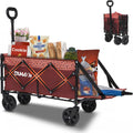Collapsible Tailgate Wagon with Wheels, Compact Size Folding Utility Cart, 380LBS Capacity for Garden, Grocery, Beach, Camping – Portable Heavy Duty Cart(Brick Dot)