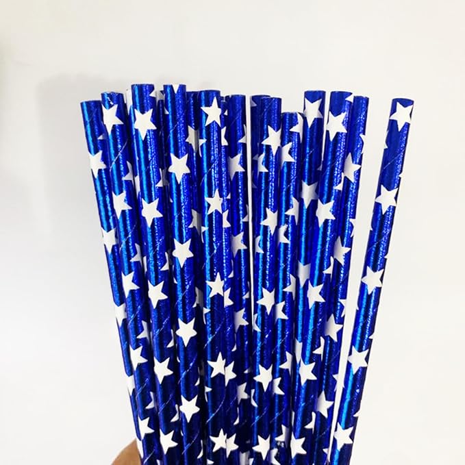 200Pcs Independence Day Paper Straws, American Flag Star Stripe Red White and Blue Drinking Straws for Memorial Day, Election Day, 4th of July Independence Day Party Supplies Decorations