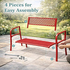 Garvee Outdoor Metal Garden Bench for 2 Person, Heavy Duty Steel Patio Bench 790 Lbs Capacity, Weather Resistant Black Porch Seating with Geometric Backrest, Outdoor Furniture for Yard, Deck, Entryway