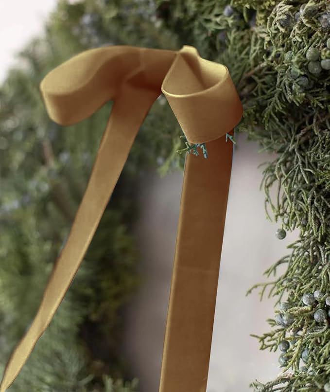 Khaki Velvet Ribbon 1.5'' 25 Yards for Christmas Tree, Gift Wrapping, Flower Bouquet, Wreath Decorations, Bow Making