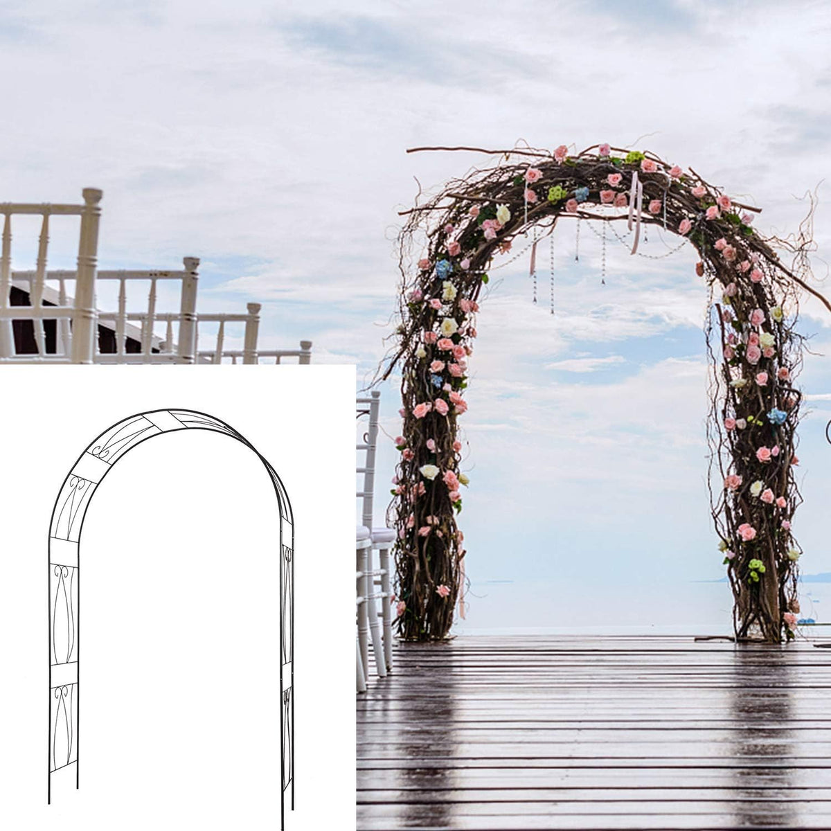 Metal Garden Arbor - 7'7"H x 3'11"W Outdoor Steel Arch Pergola Arbor for Climbing Plants Wedding Decoration