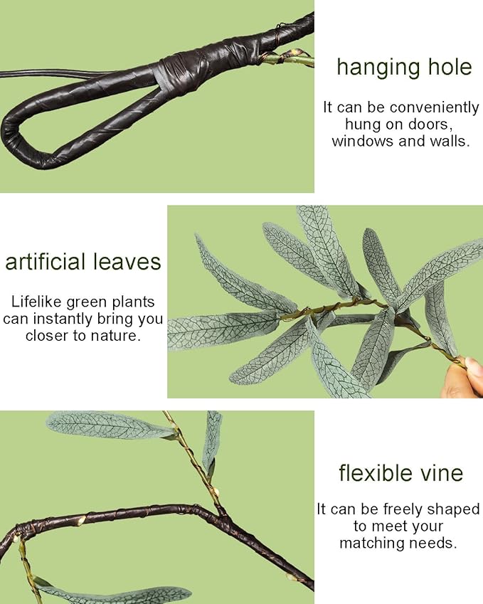 Birchlitland Lighted Olive Garland Battery Operated with Timer 6FT 96 LED Fairy Lights, Faux Vine with Lights for Mantel Fireplace Wall Patio Wedding and Holiday Decor