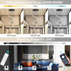 18 Light Modern Glam Crystal Chandelier for High Ceiling LED Dimmable Ceiling Pendant Light Staircase Foyer Enterway Living Room Chandelier Lighting Antique Black