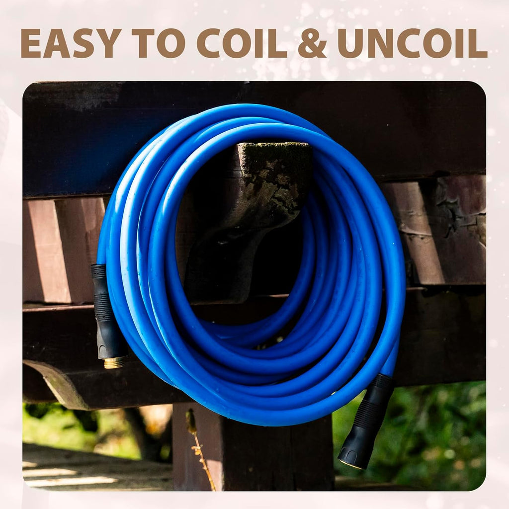 5/8" Hot/Cold Water Hose 75ft, -50℉ To 190℉ Heavy Duty,Flexible,Burst 600 Psi 3/4" Brass Fittings with Swivel Grip Handle for Outdoor,Yard, Farm, Blue