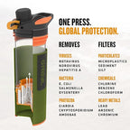GRAYL GeoPress 24 oz Water Purifier Bottle - Filter for Hiking, Camping, Survival, Travel (Oasis Green)