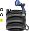 SPECILITE 25ft 304 Stainless Steel Garden Hose Metal, Heavy Duty Water Pipe with Nozzles for Yard, Outdoor - Flexible, Never Kink & Tangle, Puncture Resistant (Black)
