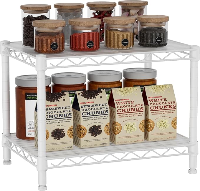 Small 2 Tier Shelves Storage Wire Shelving Unit Metal Shelf Adjustable Organizers Storage Shelving with Wheels for Bathroom Laundry Room Kitchen Pantry12”D x 18”W x 12.2”H White