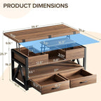 40" Lift Top Coffee Table,4 in 1 Multi-Function Lift Coffee Tables with Storage Drawers and Hidden Compartmen,Farmhouse Coffee Table with Lifting top for Living Room, Walnut