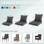 19x19 Inch Patio Chair Cushions Set of 2, Outdoor Furniture Cushions - Removable Cover, Water-Repellent, Fade-Resistant, Non-Slip Bottom & Straps, Replacement for Lawn, Porch & Deck Chair - Dark Grey