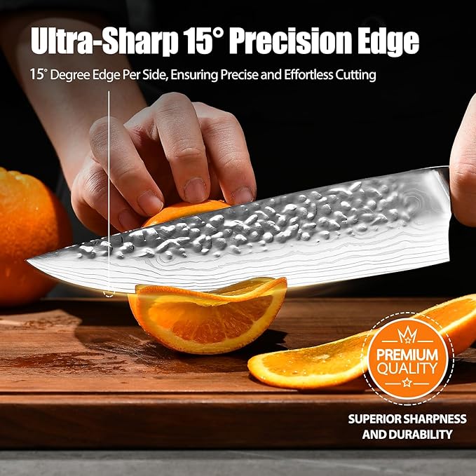8" German Forged Chef Knife 7CR13 Steel - Triple-Rivet Black Pakkawood Handle with Extra Forging Process, Gifts for Women/Men, Birthday and Mom/Dad, Kitchen Gadgets with Premium Gift Box