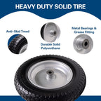 4.80/4.00-8 Tire, 14.5" Flat Free Wheelbarrow Tire and Wheel, 5/8" 3/4" Bearings Solid Replacement Tires, 3" -7" Centered Hub, Universal Fit 3.50/3.00-8, 4.00-6 Trolley Dolly Go Kar, 1 Pack