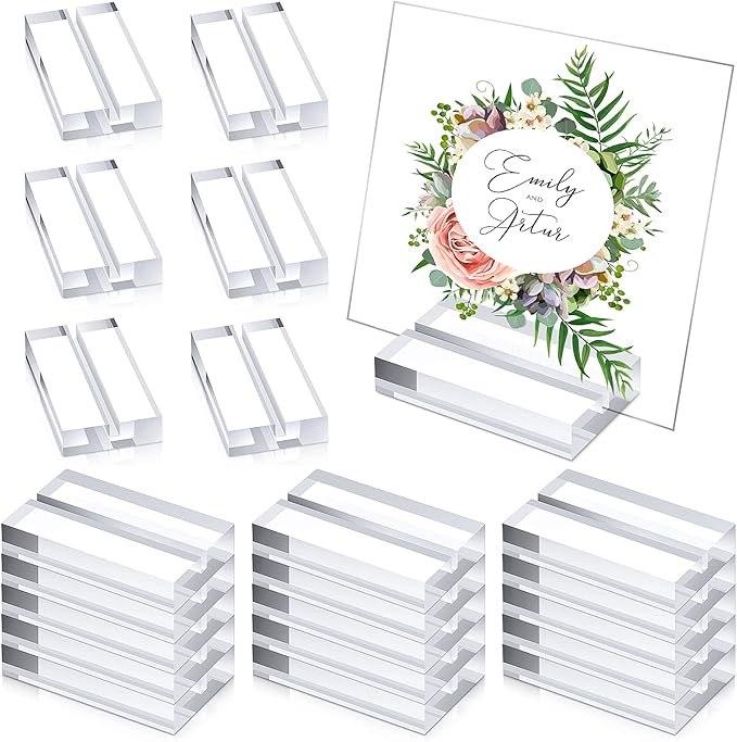 Blulu 20 Pieces Acrylic Place Card Holders 2 Inch Clear Stands Base with 3 mm Card Slot Numbers Display Table Sign for Wedding Exhibition Office Cafe Restaurant Photo Menu Meeting Table Decorations
