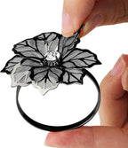 KPOSIYA Flower Napkin Rings Holder Metal Black Napkin Rings Set of 6 for Wedding Party Holiday Banquet Christmas Dinner Delicate Serviette Buckles Decor Favor (6, Black)