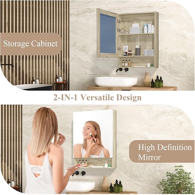 Bathroom Medicine Cabinet Mirror, 32" x 24" Bathroom Mirror with Storage, Medicine Cabinet Organizer with Single Door for Laundry Room, Entryway