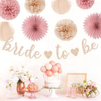 Blush-Pink Rose-Gold Bridal-Shower Fall Party-Decorations - 31pcs Bride To Be Sign Banner,Bachelorette Paper Lanterns,Wedding Streamers Garland,Boho Peach Tissue Pom Poms Fans Decor Supplies Burgleda