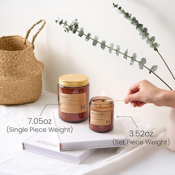 M&SENSE Teakwood Intense Candles for Home Scented Aromatherapy Candle Gift Set for Women and Men,7.05oz Soy Wax Long Lasting Amber Jar Candles Gift for Birthday Housewarming Mother's Valentine Day