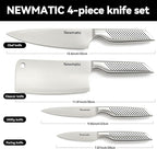 NEWMATIC 4-Piece kitchen knife set, stainless steel shef's knife set & sleaver with siamond sut technology - integrated molding design for home cooking