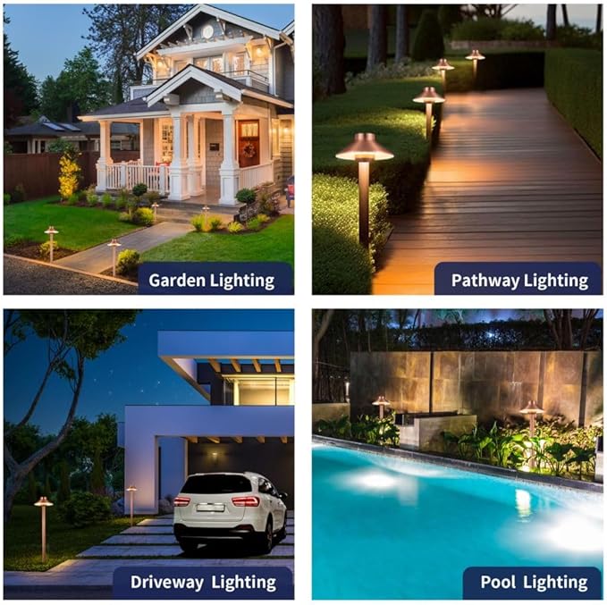 Waterproof Low Voltage Walkway Lights, Brass Copper Outdoor Pathway Light, IP65 LED Bronze Hat Top Sideway Lamp for Driveway Backyard Patio with 3W 270LM 4000K G4 Bulb 12 Pack
