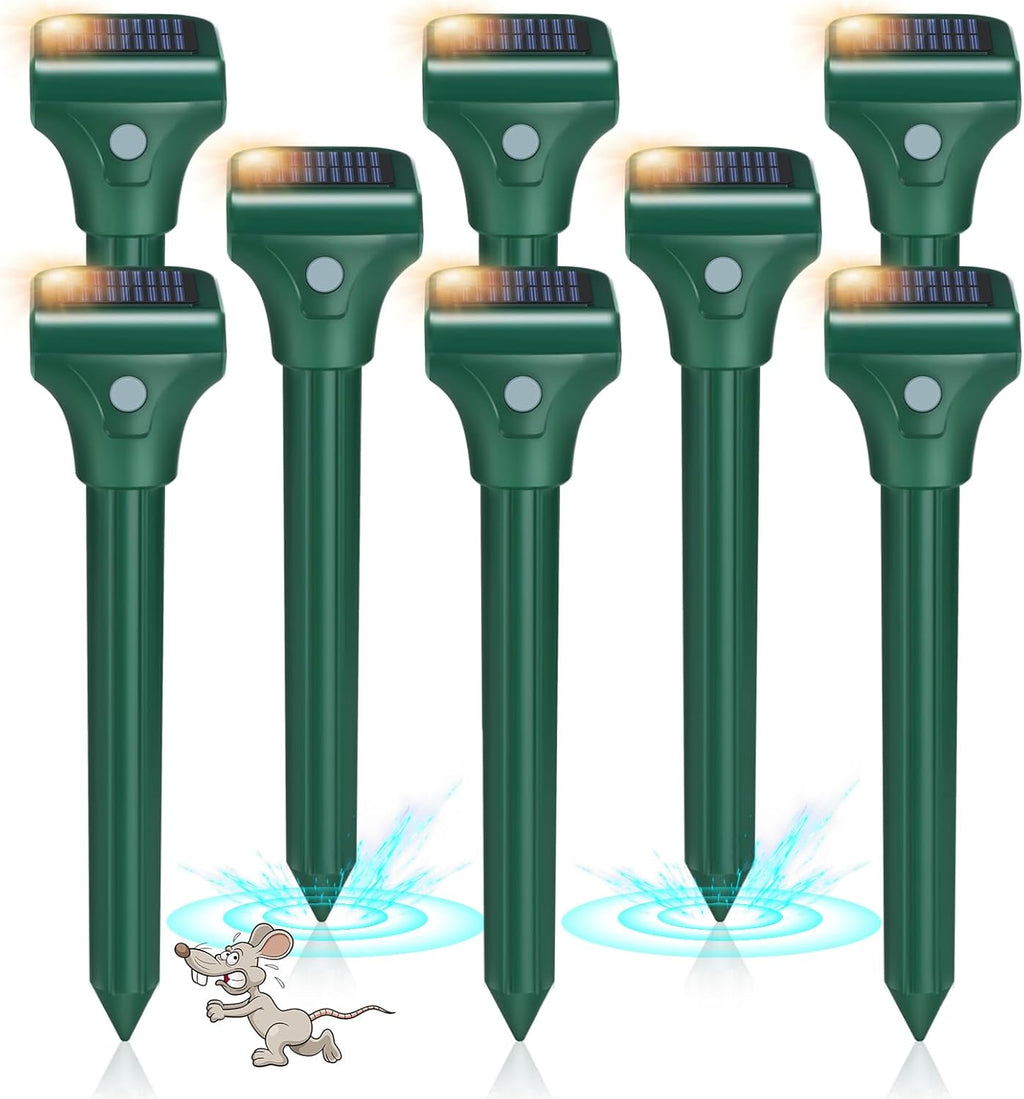 Mole Repellent Solar Powered, 8 Pack Ultrasonic Snake Repellent Outdoor, Waterproof Ultrasonic Mole Deterrent Stakes, Get Rid of Gopher, Vole, Skunk,Chipmunk, Snake Repellent for Yard, Garden, Lawn