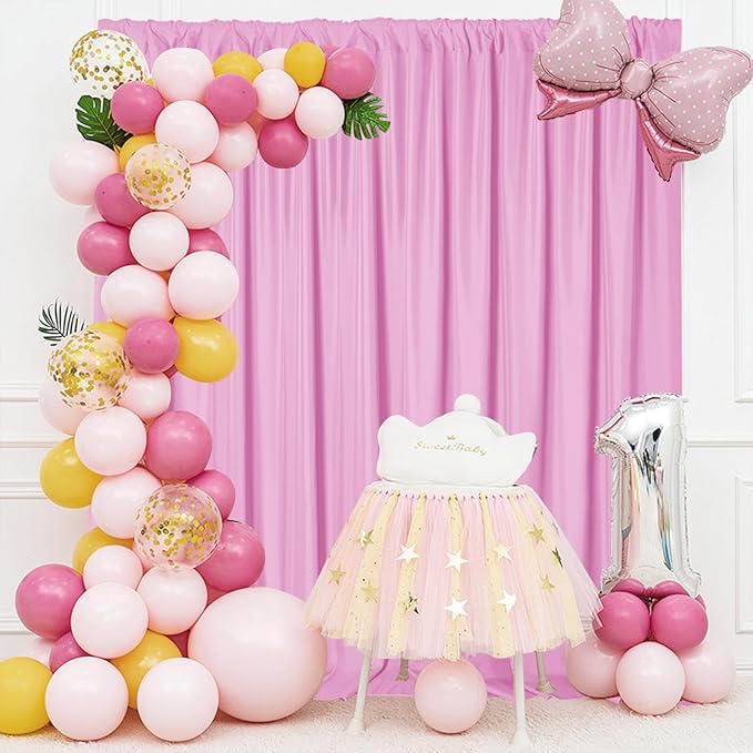 Sugargirl 10x10FT Pink Backdrop Curtains Polyester Photo Backdrop Drapes Curtains 2 Panels with Rod Pockets for Party Birthday Wedding Photography Home Decoration