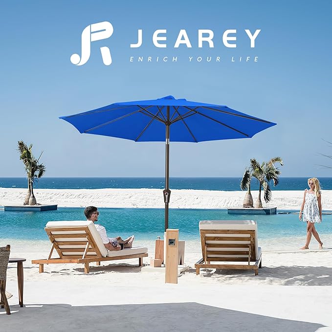 JEAREY 10FT Outdoor Patio Umbrella Outdoor Table Umbrella with Push Button Tilt and Crank, Market Umbrella 8 Sturdy Ribs UV Protection Waterproof for Pool, Garden (Royal Blue)