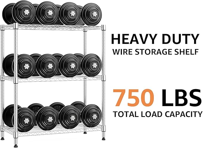 750 lbs 3 Tier Storage Rack Metal Wire Shelving Unit, Storage Standing Shelf Organizer for Laundry Bathroom Kitchen Pantry Closet Garage Basement Utility Room, Chrome 13.8" D x 29.5" W x 35.5" H
