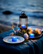 Homemory Blue Tea Lights Candles Battery Operated, 200+Hour Flameless Flickering Fake Electric LED Colored Tealights Candles for Wedding Table Decor, Theme Party, Aniversary, Proposal, 12-Pack