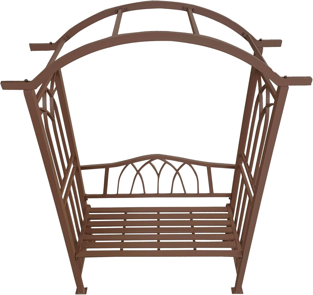 Brown Aluminum Garden Arbor Arch with 2-Seater Bench