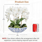 Briful Orchid Artificial Flowers 18in White Fake Orchid Silk Flowers with Blue and White Ceramic Vase Faux Orchid Arrangement for Home Office Room Coffee Table Centerpiece Modern Decor