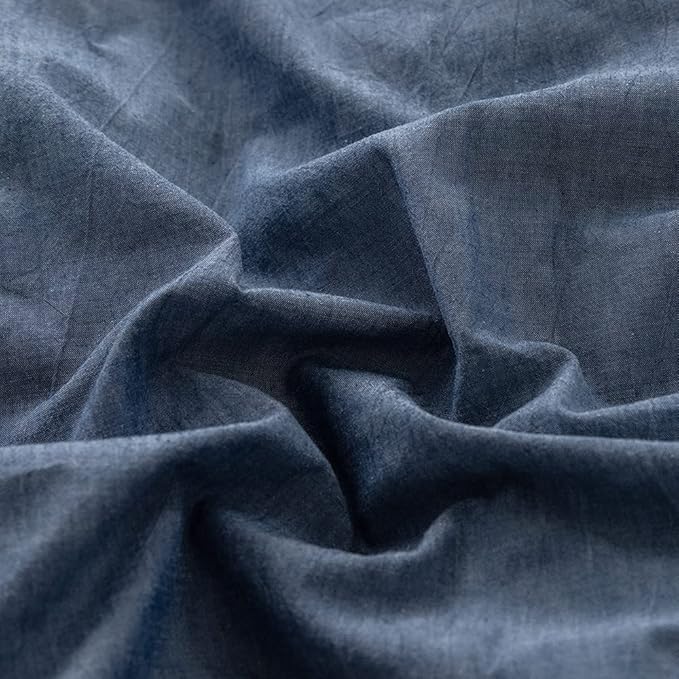 FACE TWO FACE Bedding Duvet Cover Set100% Washed Cotton Duvet Cover Linen Like Textured Breathable Durable Soft Comfy (Full, Navy Blue)