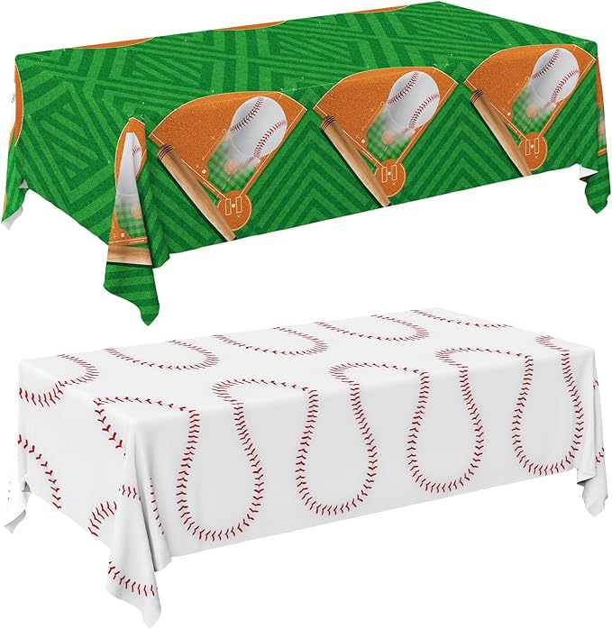 Gatherfun Baseball Party Supplies: 2-Pack Baseball Birthday Decorations with Disposable Plastic Tablecloth - Table Cover for Baseball Games & Parties, 54 x 108 Inch