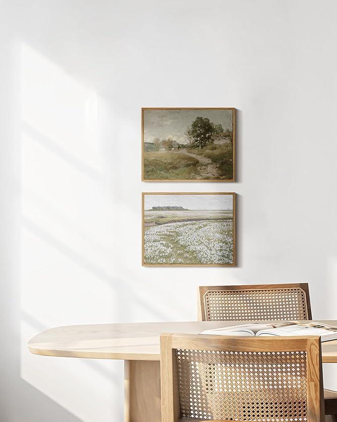 InSimSea Framed Canvas Wall Art Vintage Decor, Room Decor Rural Path Landscape Wall Paintings Prints, Farmhouse Wall Art for Living Room, Vintage Countryside Pictures for Bathroom Wall Decor, 11"x14"