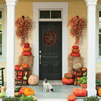 SJL Fall Faux Hanging Plants Artificial Fall Hanging Flowers Artificial Outdoor UV Resistant Fake Vine Plant Faux Greenery Plastic Plants for Farmhouse Thanksgiving Patio Party Decor (Salmon)