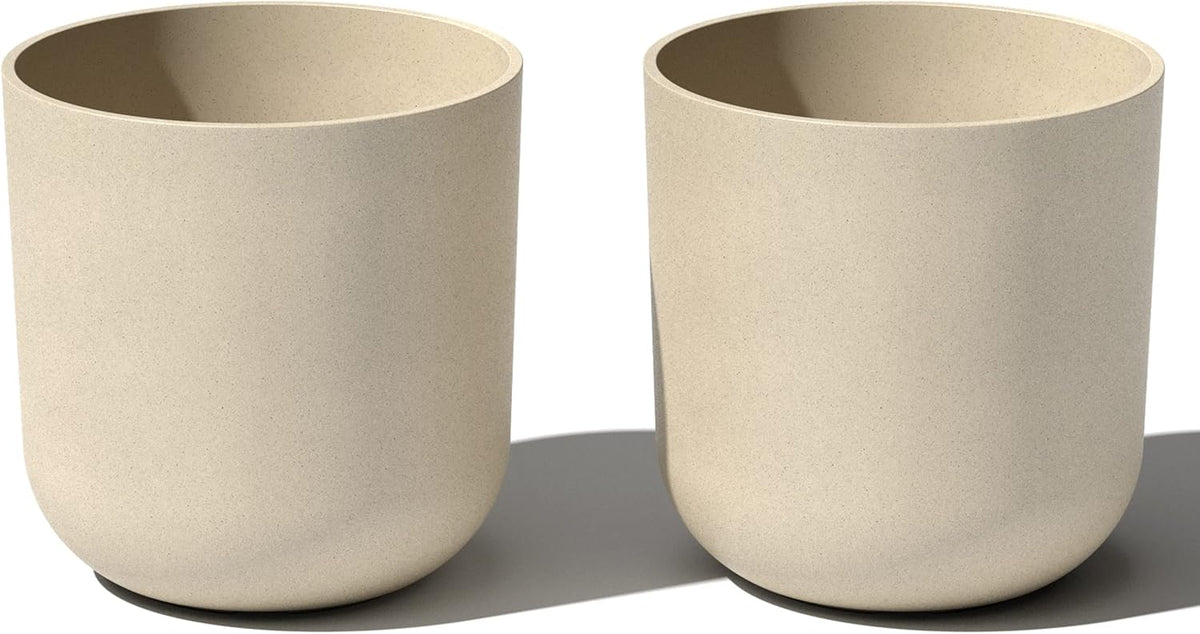 Veradek Round Lima Plastic Planter Pots for Indoor/Outdoor Garden Use, Sand Color, 5 Year Warranty