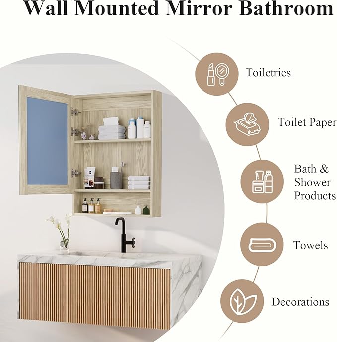 Bathroom Medicine Cabinet Mirror, 32" x 24" Bathroom Mirror with Storage, Medicine Cabinet Organizer with Single Door for Laundry Room, Entryway