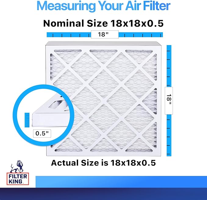 Filter King 18x18x0.5 Air Filter | 4-PACK | MERV 8 HVAC Pleated A/C Furnace Filters | MADE IN USA | Actual Size: 18 x 18 x 0.5"