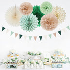 Olive-Sage Green Champagne-Gold Pink Party-Decorations - 20pcs Rustic Wedding Paper Lanterns Fans,Tissue Pom Poms,Honeycomb Balls,Bunting,Boho Bachelorette Neutral Baby Shower Decor Burgleda