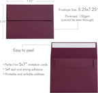 PONATIA 50PCS 5x7 Envelopes, Burgundy A7 Envelopes Self Seal for Weddings, Invitation Cards, Photos, Postcards, Greeting Cards Mailing, Baby Shower, Graduation, Christmas Gift Cards