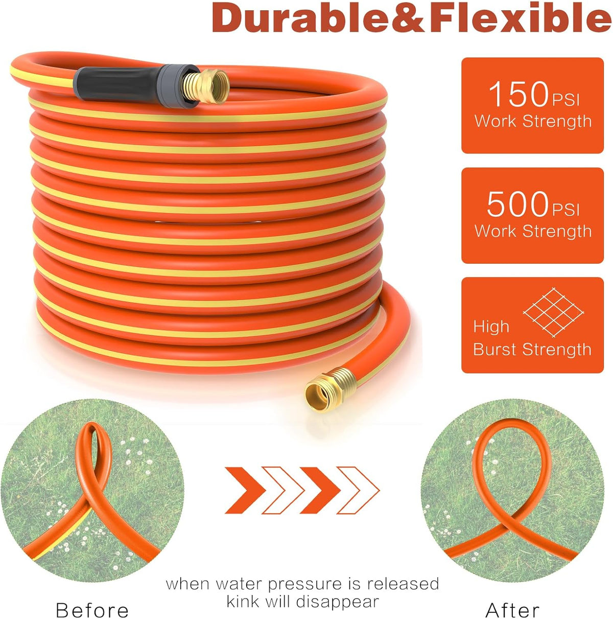Garden Hose 25ft x 5/8",Short Garden Water Hose Heavy Duty,Flexible,Lightweight Hybrid Hose with Swivel Handle,3/4'' Brass Fittings,Hybrid Rubber Hose for Backyard